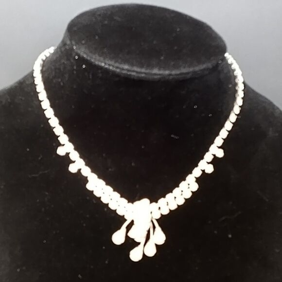 Vintage Mid Century Prong Set Clear Rhinestone Statement Choker Necklace - Picture 2 of 6